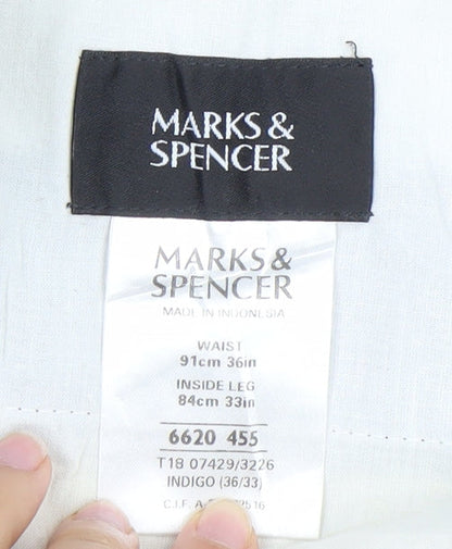 Marks and Spencer Men's Blue 36W 33L Regular Fit Dress Pants