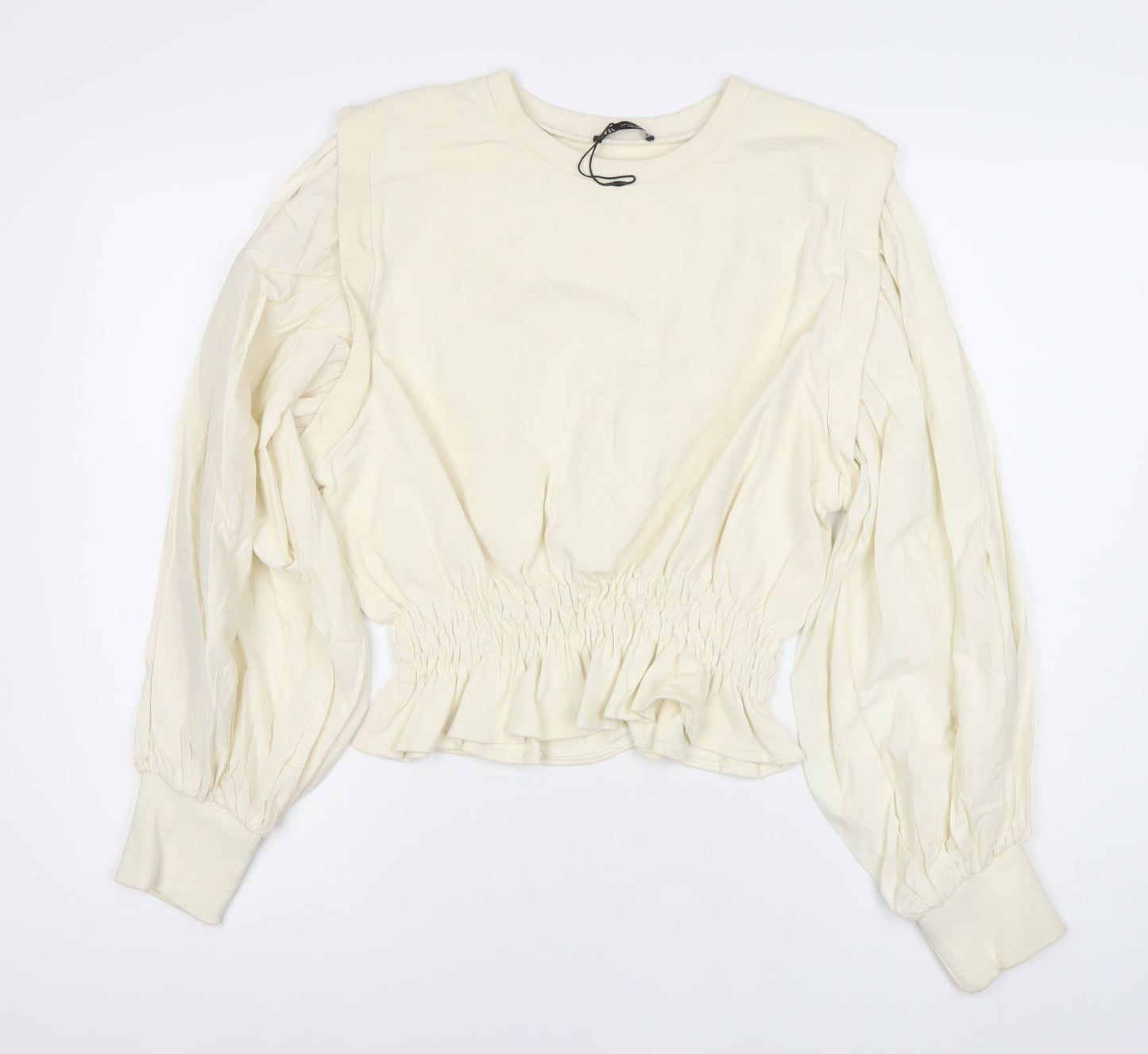Womens UK Size 4 Zara Ivory Cropped Blouse