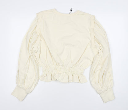 Womens UK Size 4 Zara Ivory Cropped Blouse