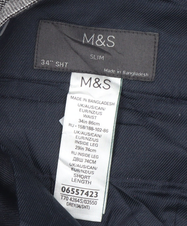Marks and Spencer Men's Grey Slim Fit Dress Pants 34W 29L