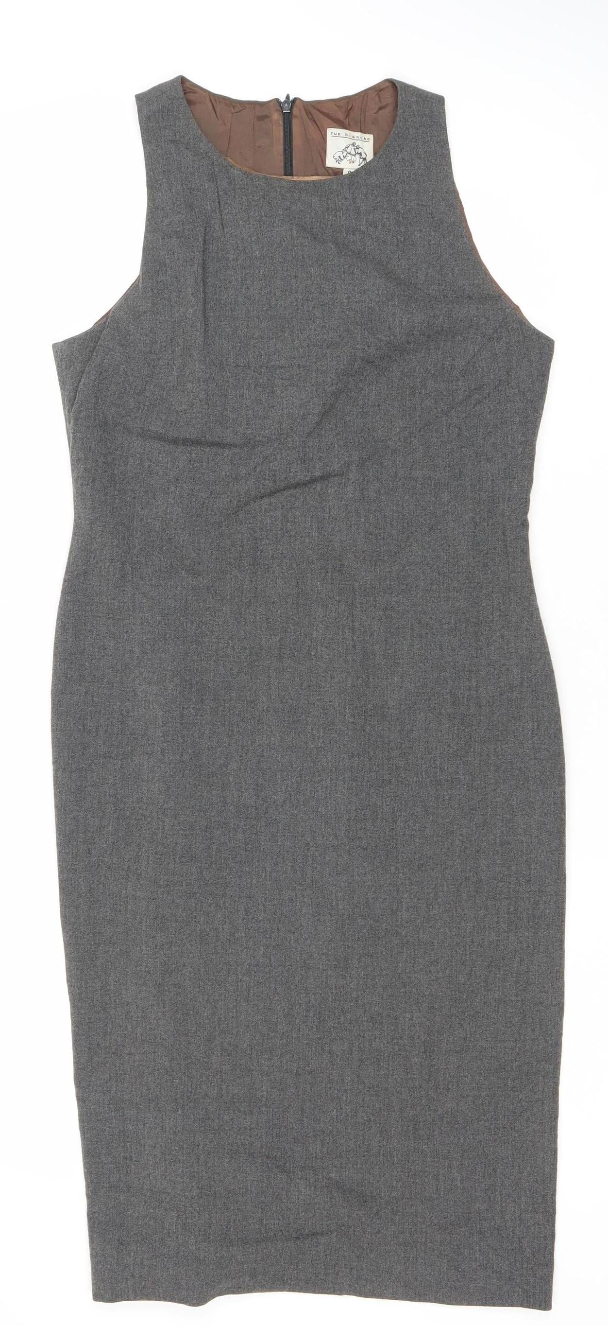 Rue Blanche Women’s Grey Wool Sheath Dress Size 2 Sleeveless Knee Length