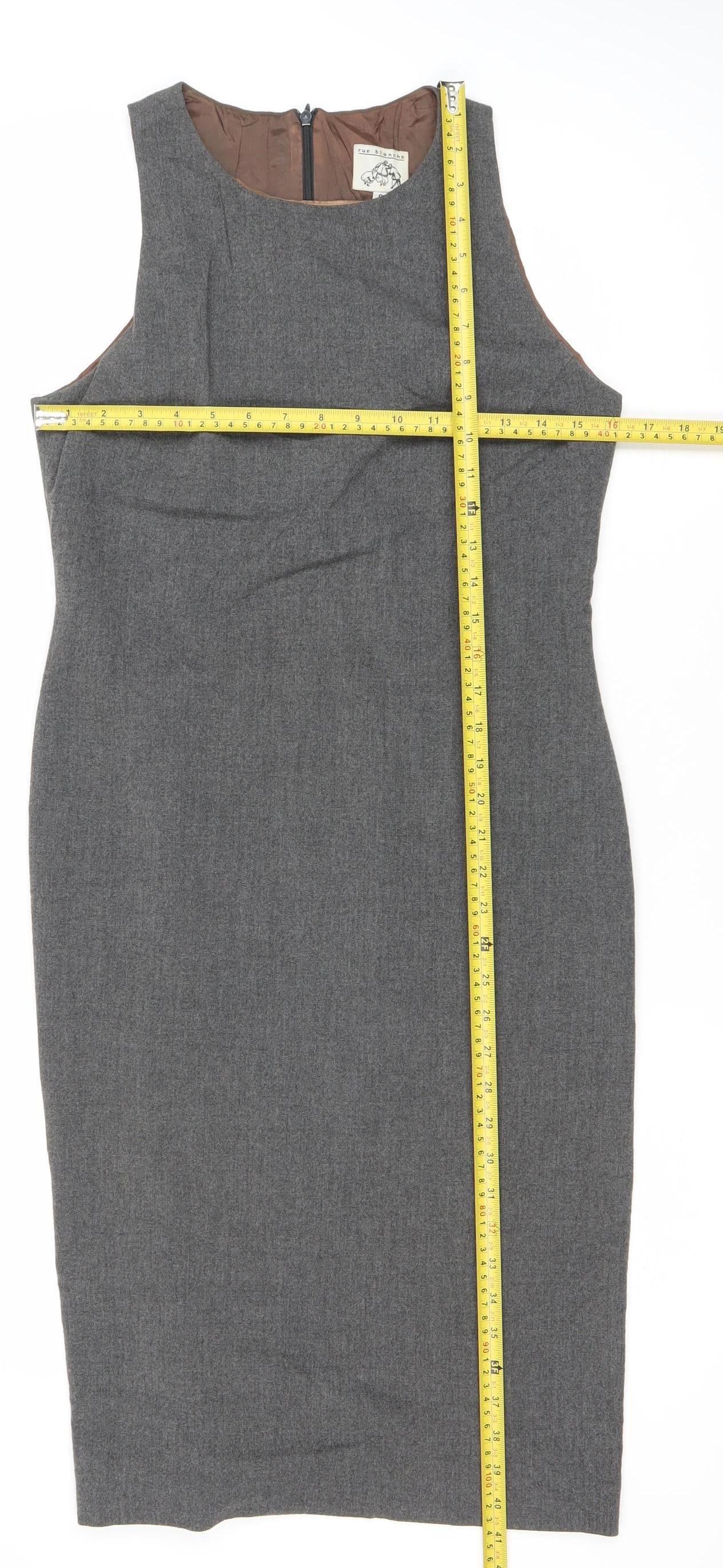 Rue Blanche Women’s Grey Wool Sheath Dress Size 2 Sleeveless Knee Length