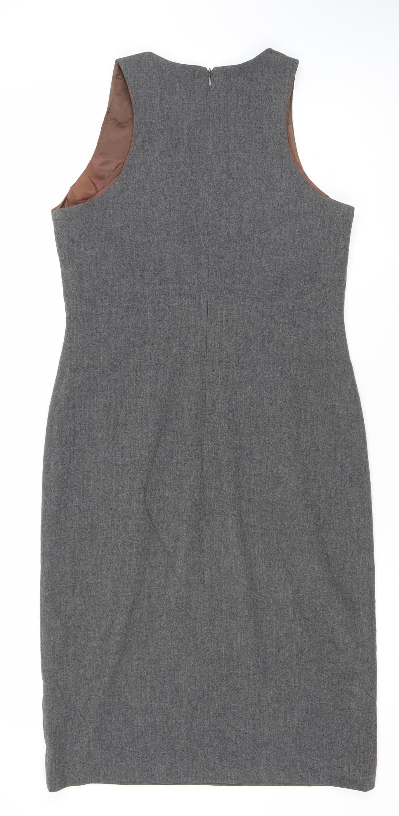 Rue Blanche Women’s Grey Wool Sheath Dress Size 2 Sleeveless Knee Length