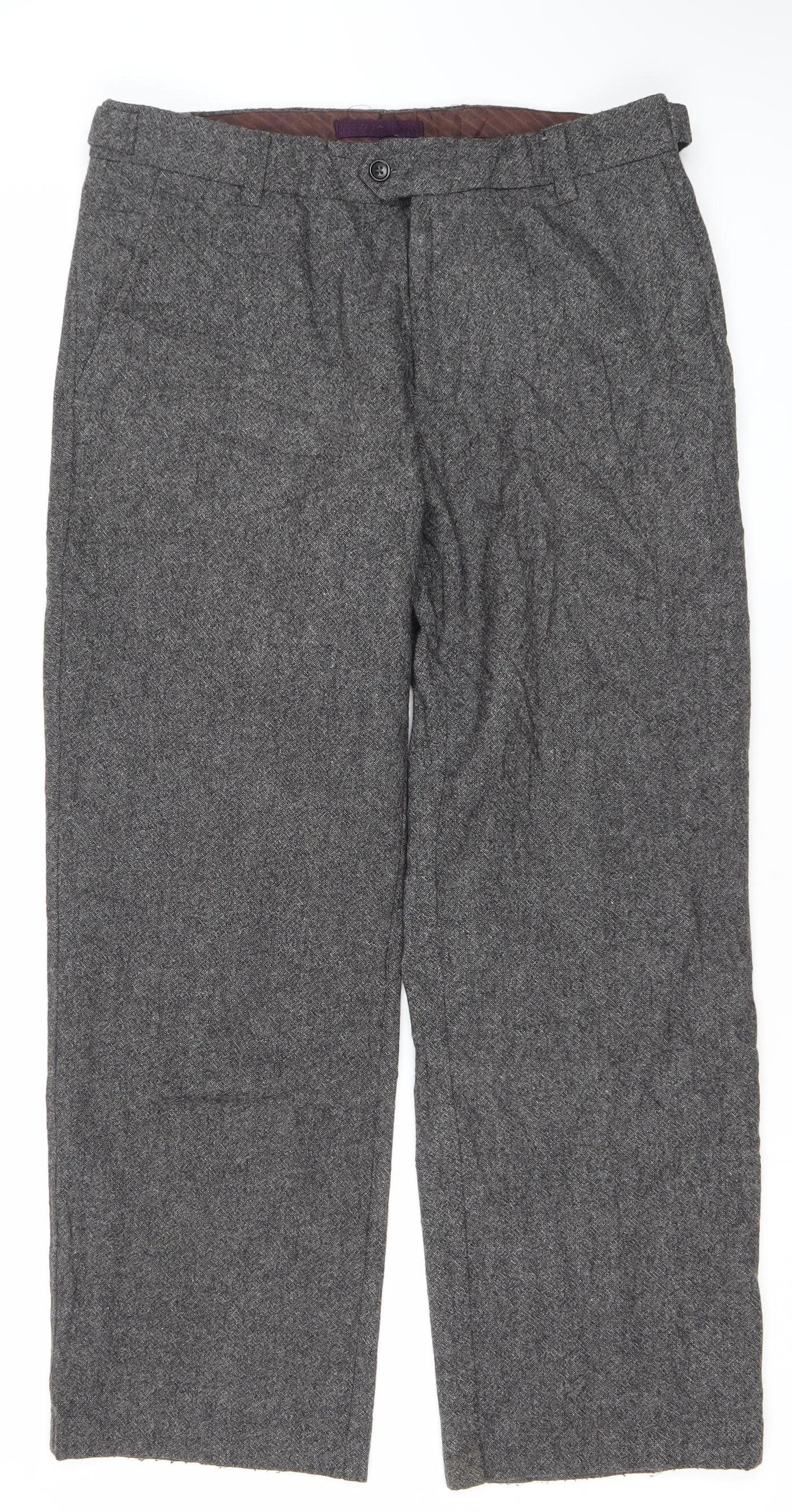 Next Men’s Grey Herringbone Wool Slim Fit Dress Trousers 34S
