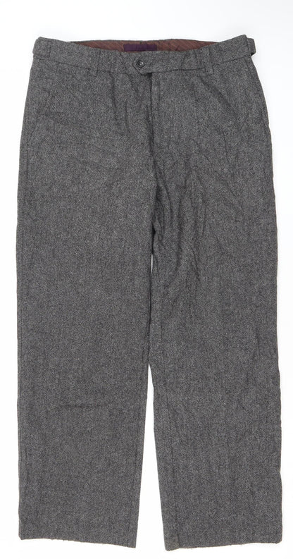 Next Men’s Grey Herringbone Wool Slim Fit Dress Trousers 34S