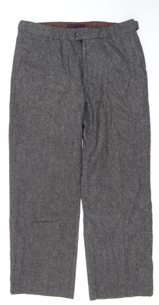 Next Men’s Grey Herringbone Wool Slim Fit Dress Trousers 34S