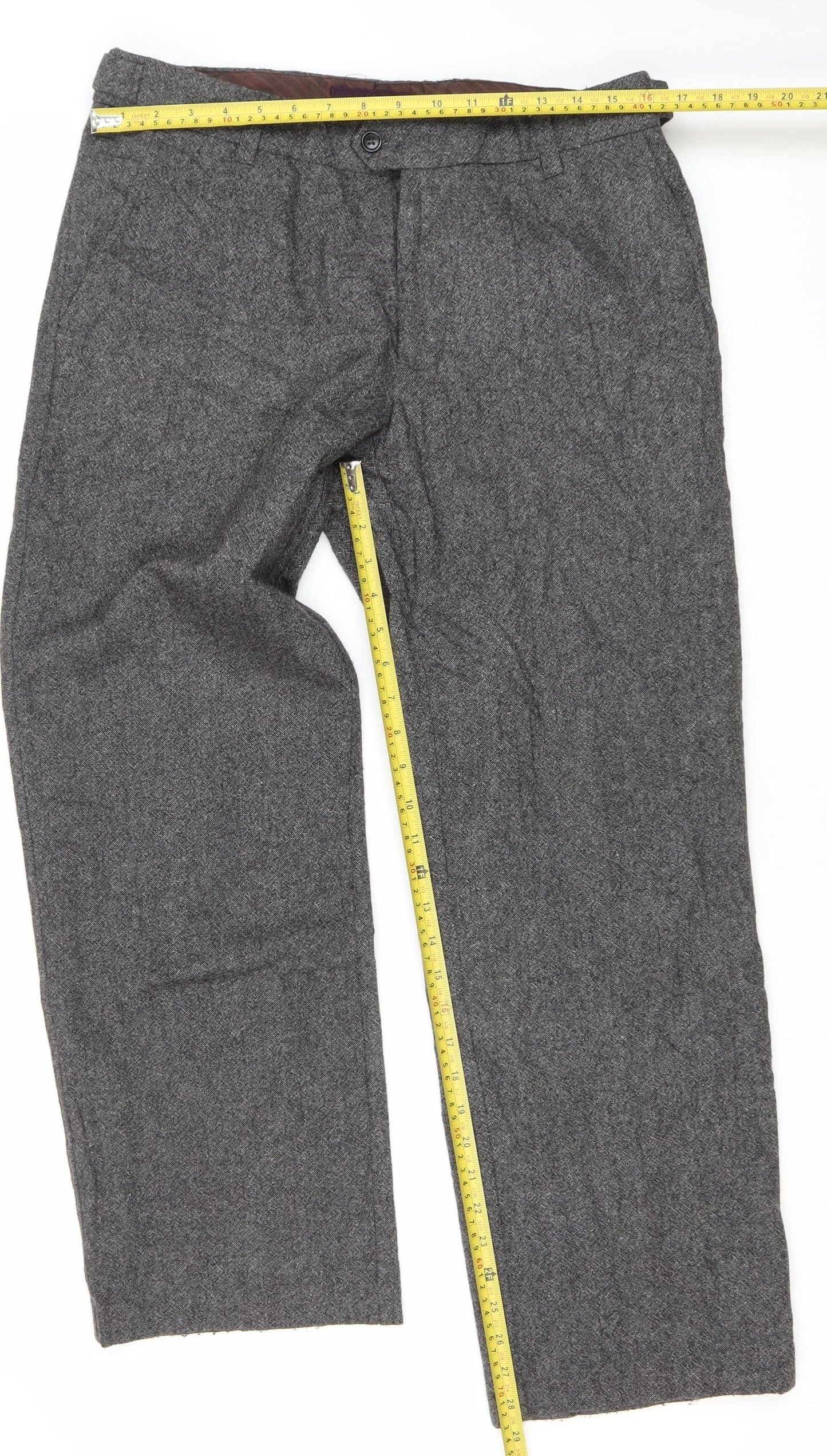 Next Men’s Grey Herringbone Wool Slim Fit Dress Trousers 34S