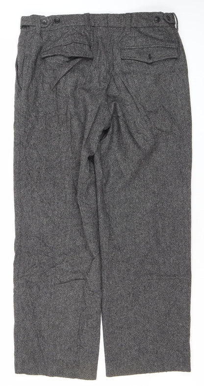 Next Men’s Grey Herringbone Wool Slim Fit Dress Trousers 34S