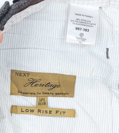 Next Men’s Grey Herringbone Wool Slim Fit Dress Trousers 34S