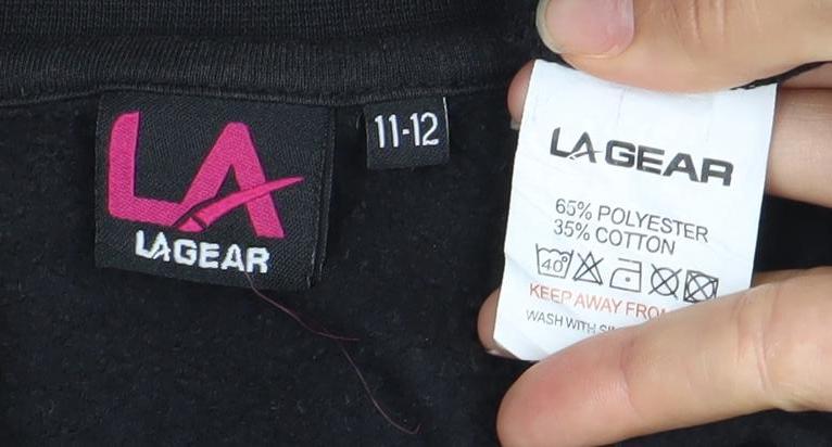 LA Gear Girls Black Full Zip Fleece Sweatshirt 11-12 Years High Neck
