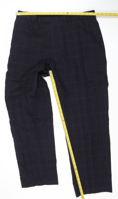 Jaeger Men's Black Check Wool Pleated Dress Pants 40in Classic Fit