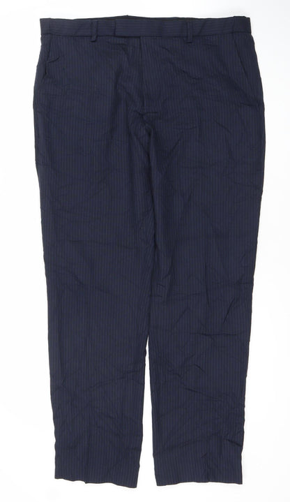 Marks and Spencer Men's Blue Pinstripe Wool Blend Dress Trousers 36W 31L