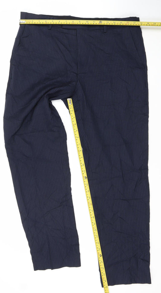 Marks and Spencer Men's Blue Pinstripe Wool Blend Dress Trousers 36W 31L