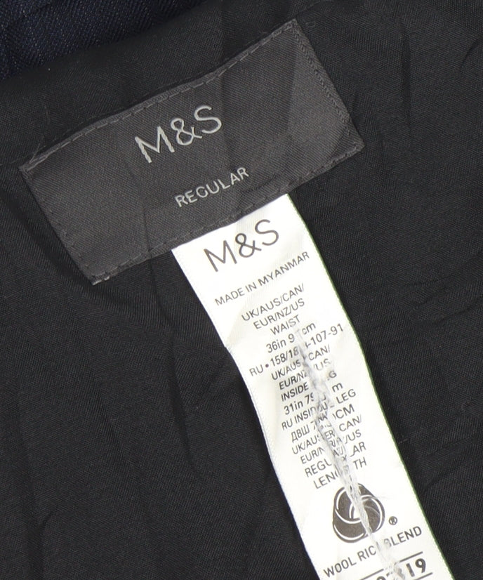 Marks and Spencer Men's Blue Pinstripe Wool Blend Dress Trousers 36W 31L