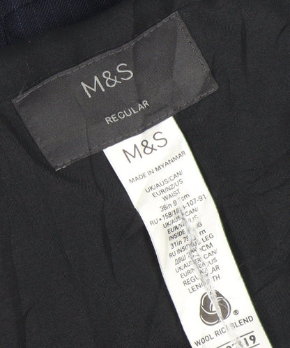 Marks and Spencer Men's Blue Pinstripe Wool Blend Dress Trousers 36W 31L