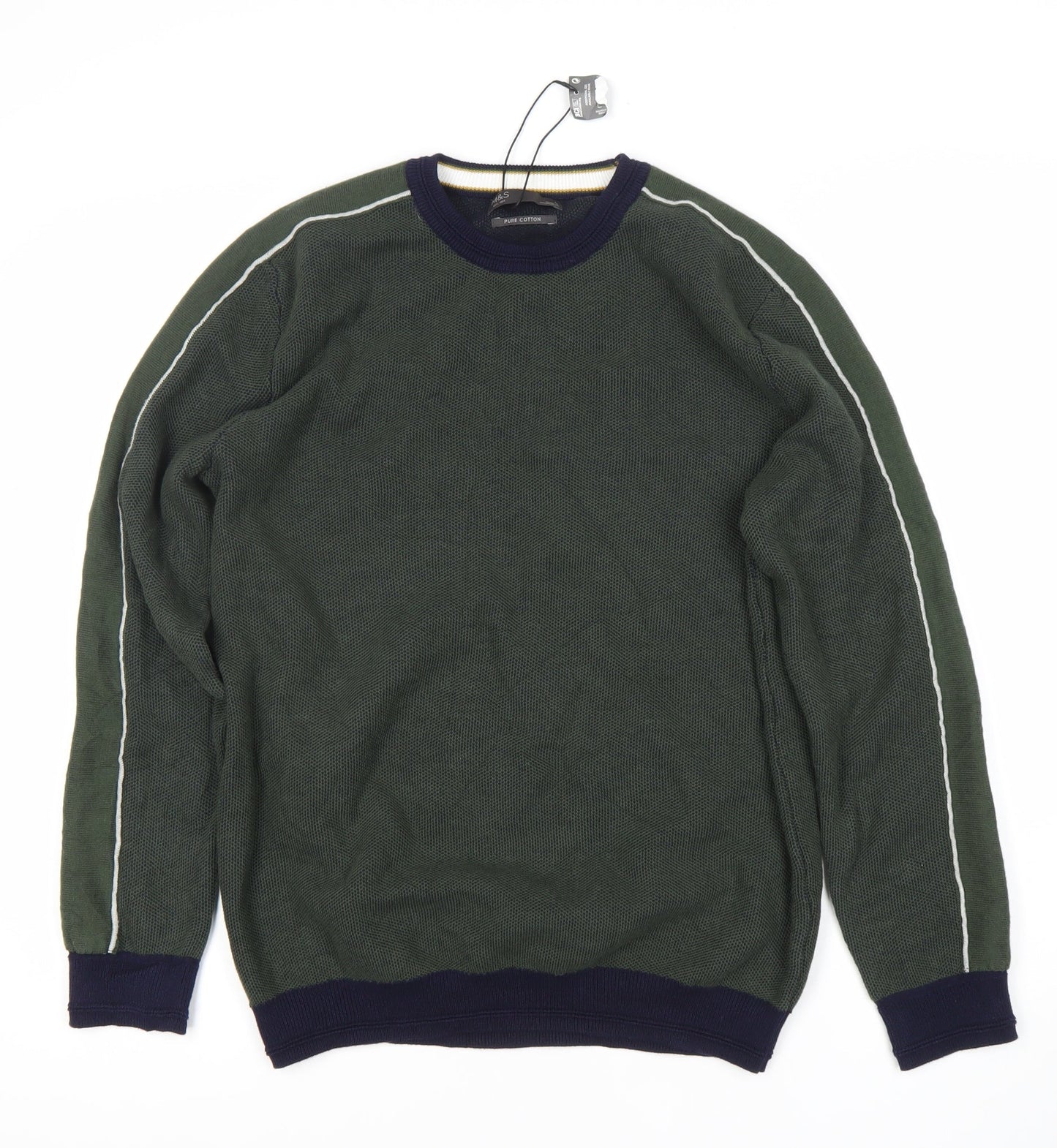 Marks and Spencer Men’s Green Cotton Crew Neck Jumper XL