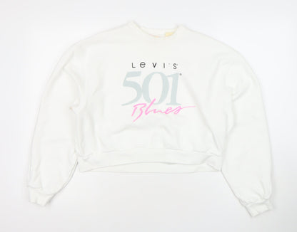 Levi's Women's White Small 501 Blues Logo Cotton Pullover Sweatshirt