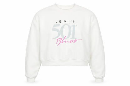 Levi's Women's White Small 501 Blues Logo Cotton Pullover Sweatshirt