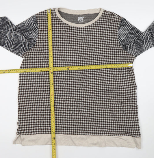Lands' End Women's Brown Check Crew Neck XL Pullover Jumper Cotton Blend