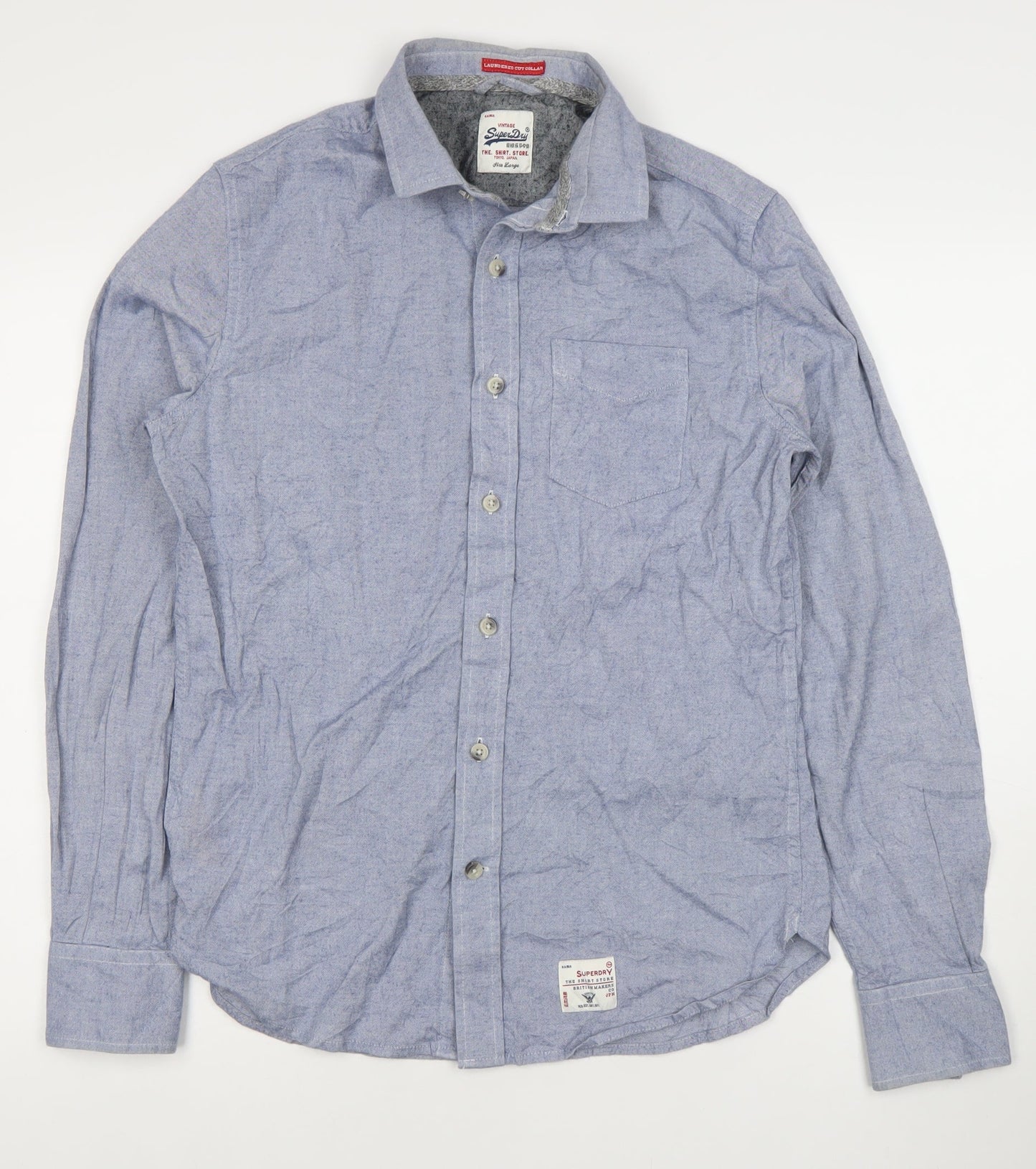 Superdry Men's Blue Long Sleeve Cotton Dress Shirt L Regular Woven