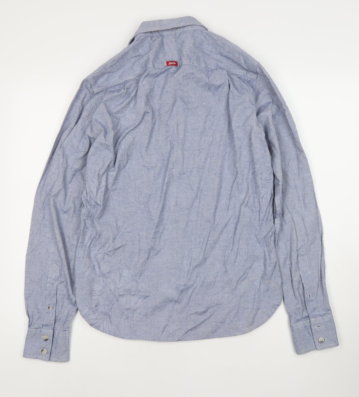 Superdry Men's Blue Long Sleeve Cotton Dress Shirt L Regular Woven