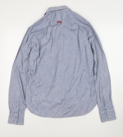 Superdry Men's Blue Long Sleeve Cotton Dress Shirt L Regular Woven