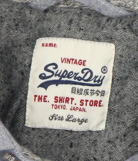 Superdry Men's Blue Long Sleeve Cotton Dress Shirt L Regular Woven
