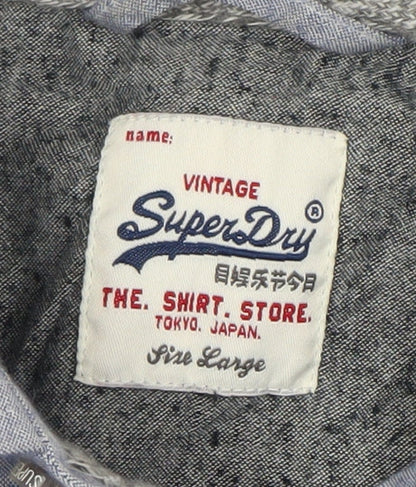 Superdry Men's Blue Long Sleeve Cotton Dress Shirt L Regular Woven