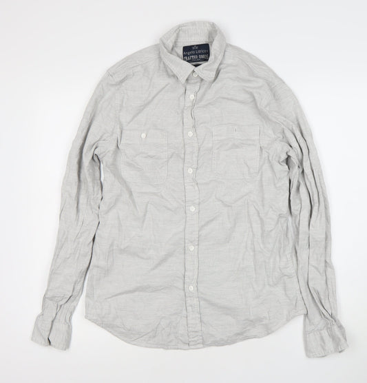 Angelo Litrico Men's Grey Slim Fit Long Sleeve Cotton Dress Shirt M