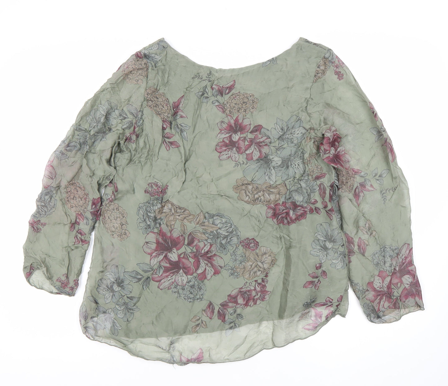 Viola Borghi Womens Green Floral Chiffon Blouse M Long Sleeve Sequin Detail