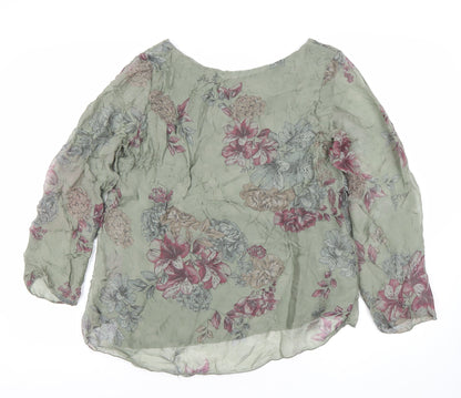 Viola Borghi Womens Green Floral Chiffon Blouse M Long Sleeve Sequin Detail