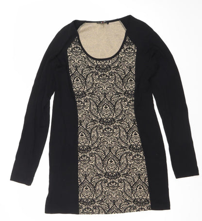 Vest Women’s Black Beige Bodycon Paisley Knit Long Sleeve Dress S