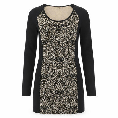 Vest Women’s Black Beige Bodycon Paisley Knit Long Sleeve Dress S