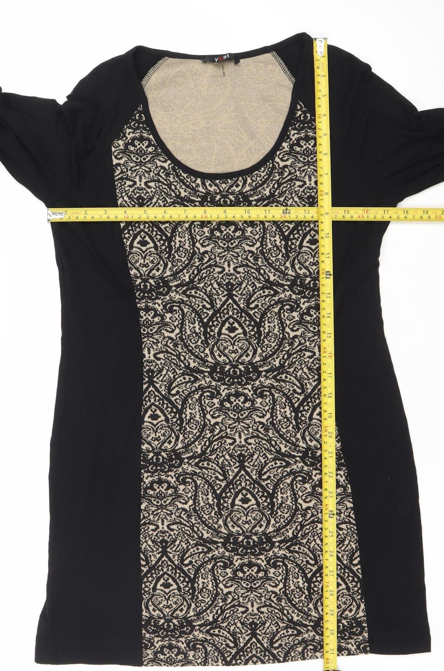 Vest Women’s Black Beige Bodycon Paisley Knit Long Sleeve Dress S