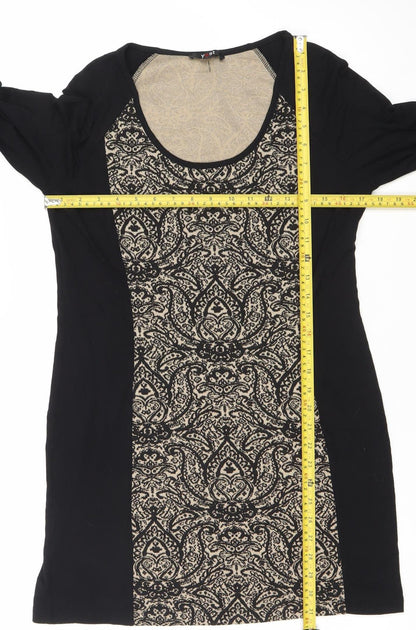 Vest Women’s Black Beige Bodycon Paisley Knit Long Sleeve Dress S
