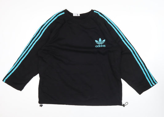 Adidas Men's Black L Pullover Sweatshirt with Logo Stripes