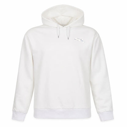 Front view of Fila Fusion Men's White Pullover Hoodie L Hooded Fleece Logo Detail