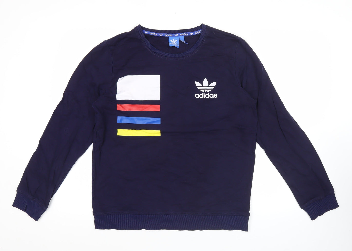 Adidas Men's Blue Graphic Logo Pullover Sweatshirt L Regular Fit