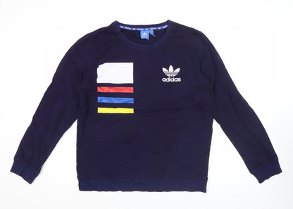 Adidas Men's Blue Graphic Logo Pullover Sweatshirt L Regular Fit