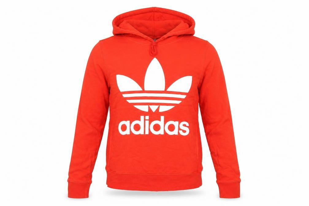 Front view of Adidas Men's Red Trefoil Pullover Hoodie XS Sportswear