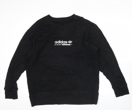 adidas Men's Black L Pullover Sweatshirt Crew Neck Logo Sports Fleece