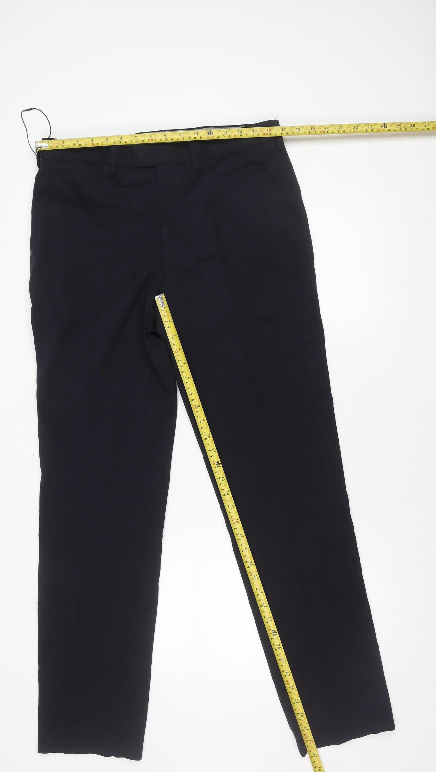 Marks and Spencer Men's Navy Slim Fit Wool Blend Dress Pants 34x33