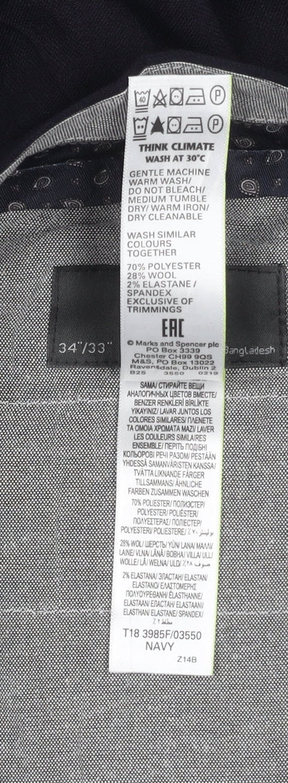 Marks and Spencer Men's Navy Slim Fit Wool Blend Dress Pants 34x33