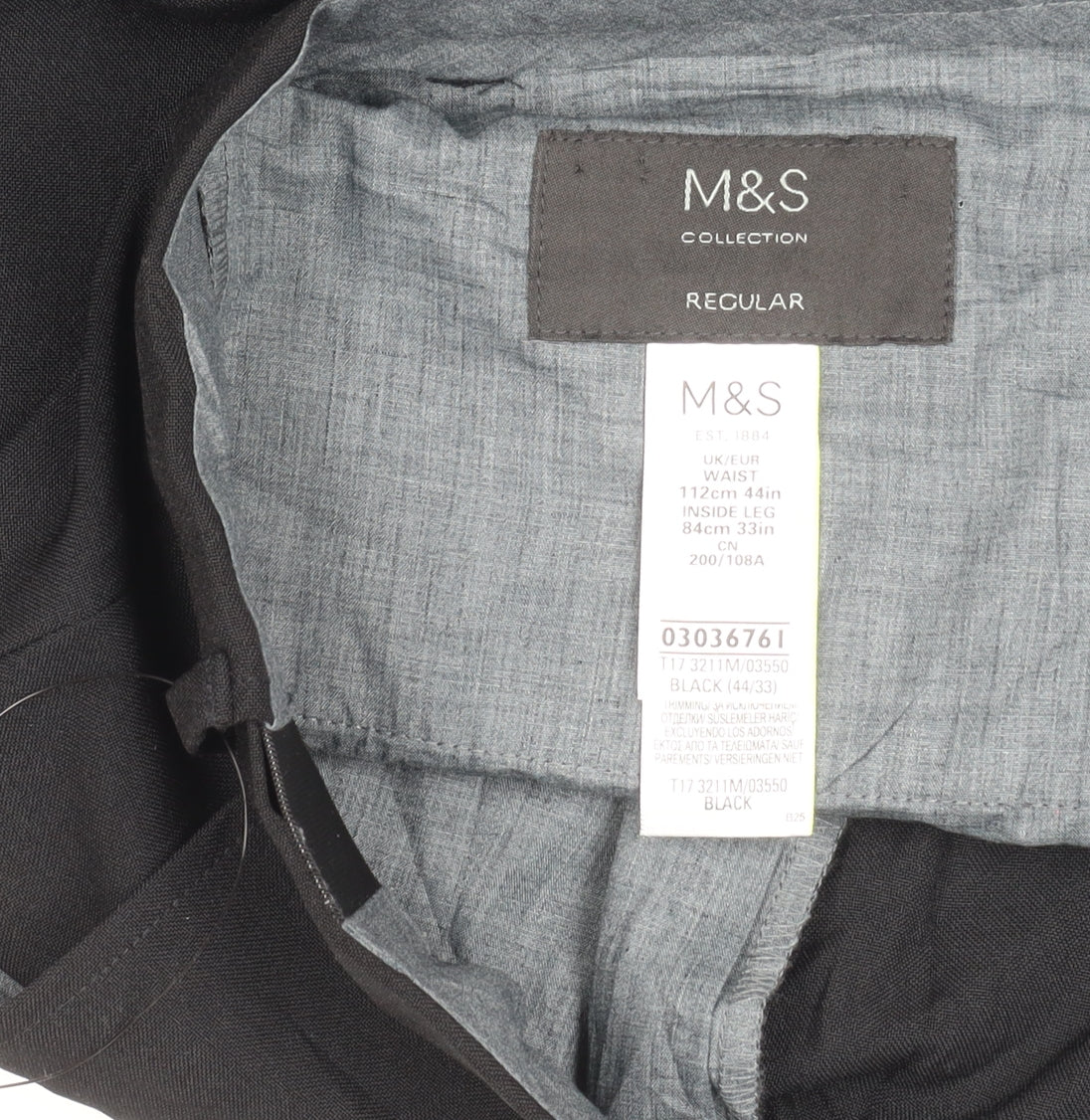 Marks and Spencer Men's Black 44in Regular Fit Dress Trousers Straight Leg