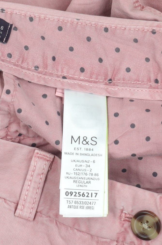 Womens UK Size 6 Marks and Spencer Regular Fit Chino Pink Trousers