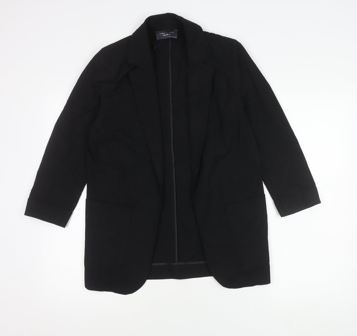 Marks & Spencer Women Black Size 6 Relaxed Fit Long Blazer