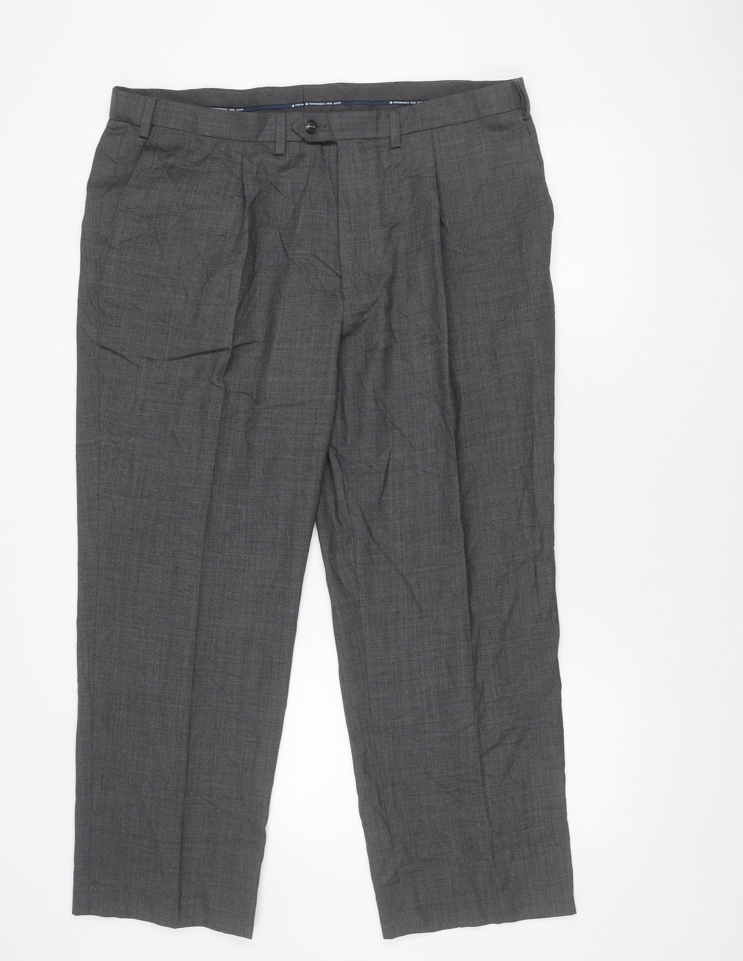 Marks and Spencer Men's Grey XL Regular Fit Wool Blend Dress Pants