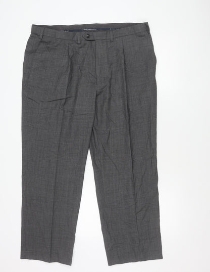 Marks and Spencer Men's Grey XL Regular Fit Wool Blend Dress Pants