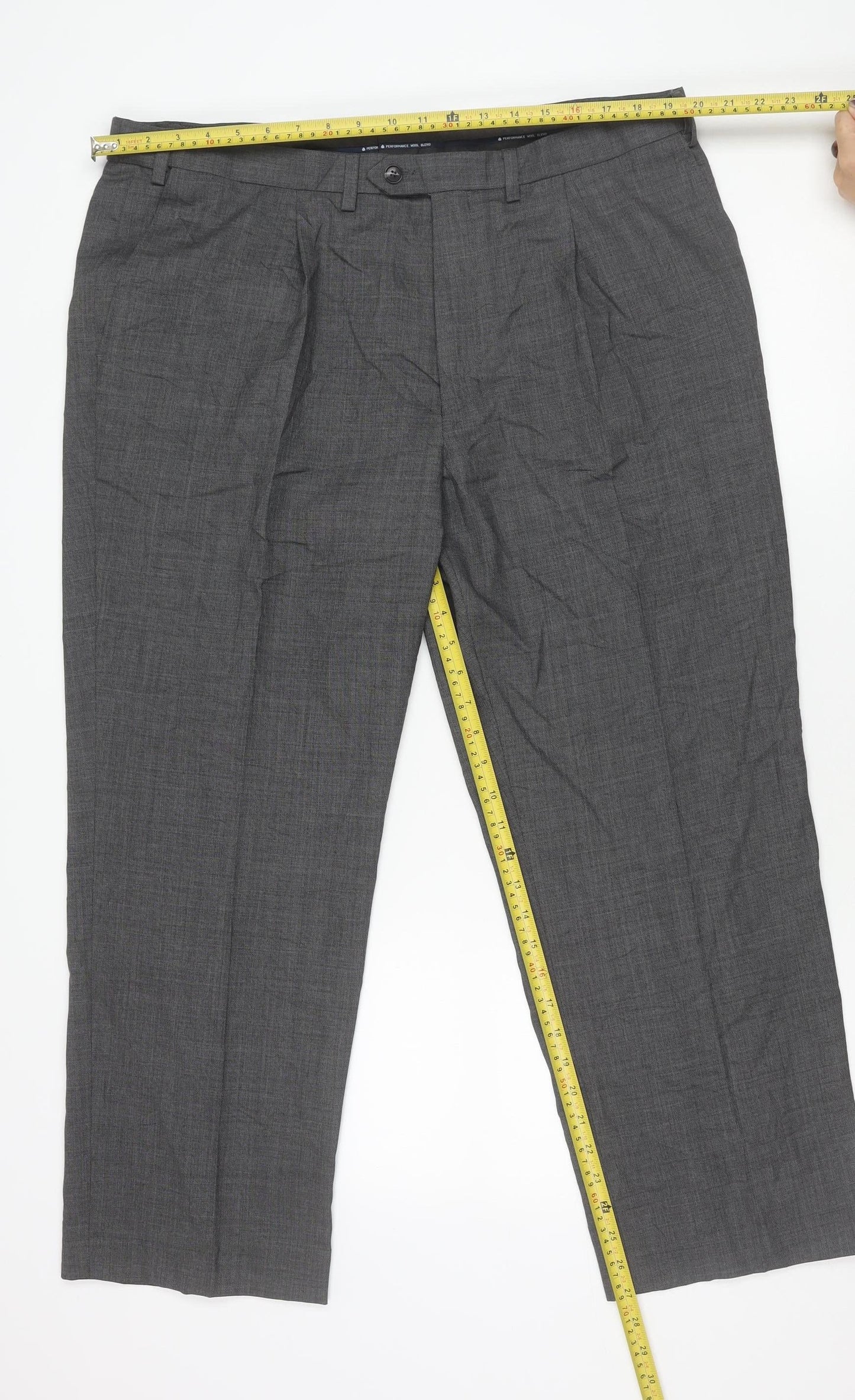 Marks and Spencer Men's Grey XL Regular Fit Wool Blend Dress Pants