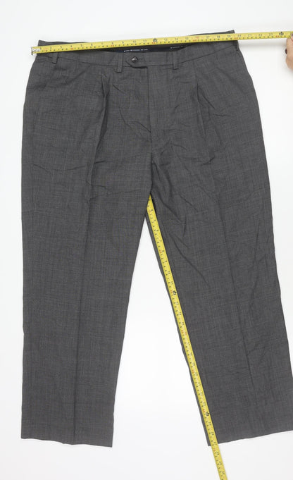 Marks and Spencer Men's Grey XL Regular Fit Wool Blend Dress Pants